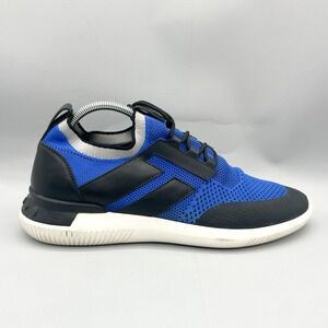 Tods Mens 8.5 NO CODE Sneaker Shoes Black Blue Leather Knit Casual Trainer Retro